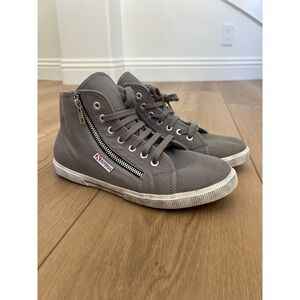 Superga High Top Sneakers Gray Canvas Lace‎ Up Zipper Detail Mens Shoes